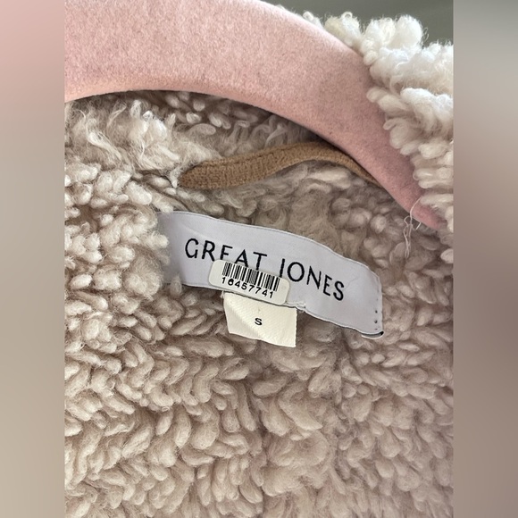 Great Jones Sherpa Lined Women's Tan Double-Breasted Faux Leather Coat - Picture 7 of 15